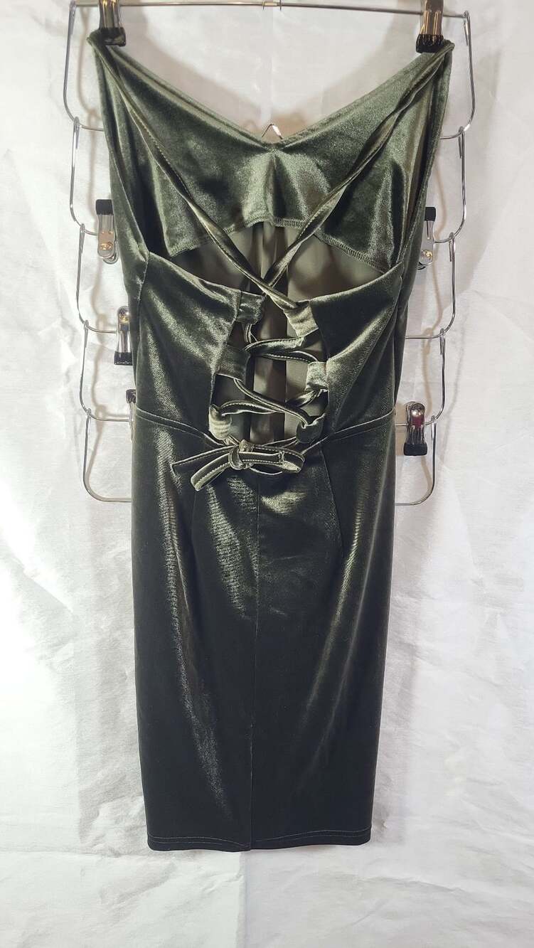 Season Of Slay Velour Crisscross Lace-Up Back Midi Dress - Olive